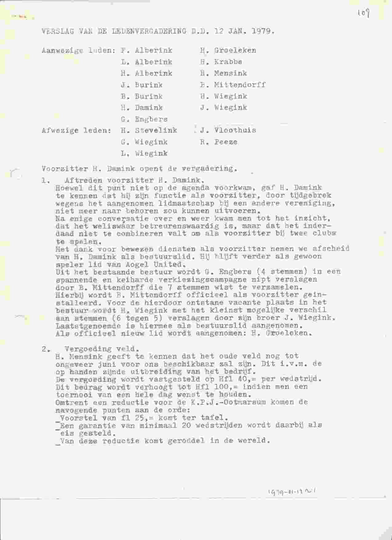 Notulen van de vergadering op 1979-01-12