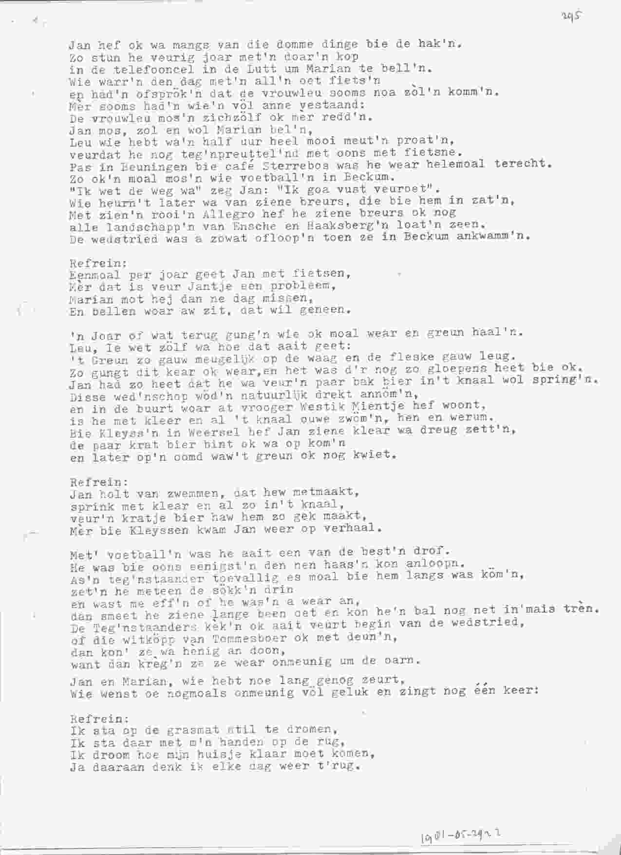 Songtekst op bruiloft van Jan en Marian op 1981-05-29