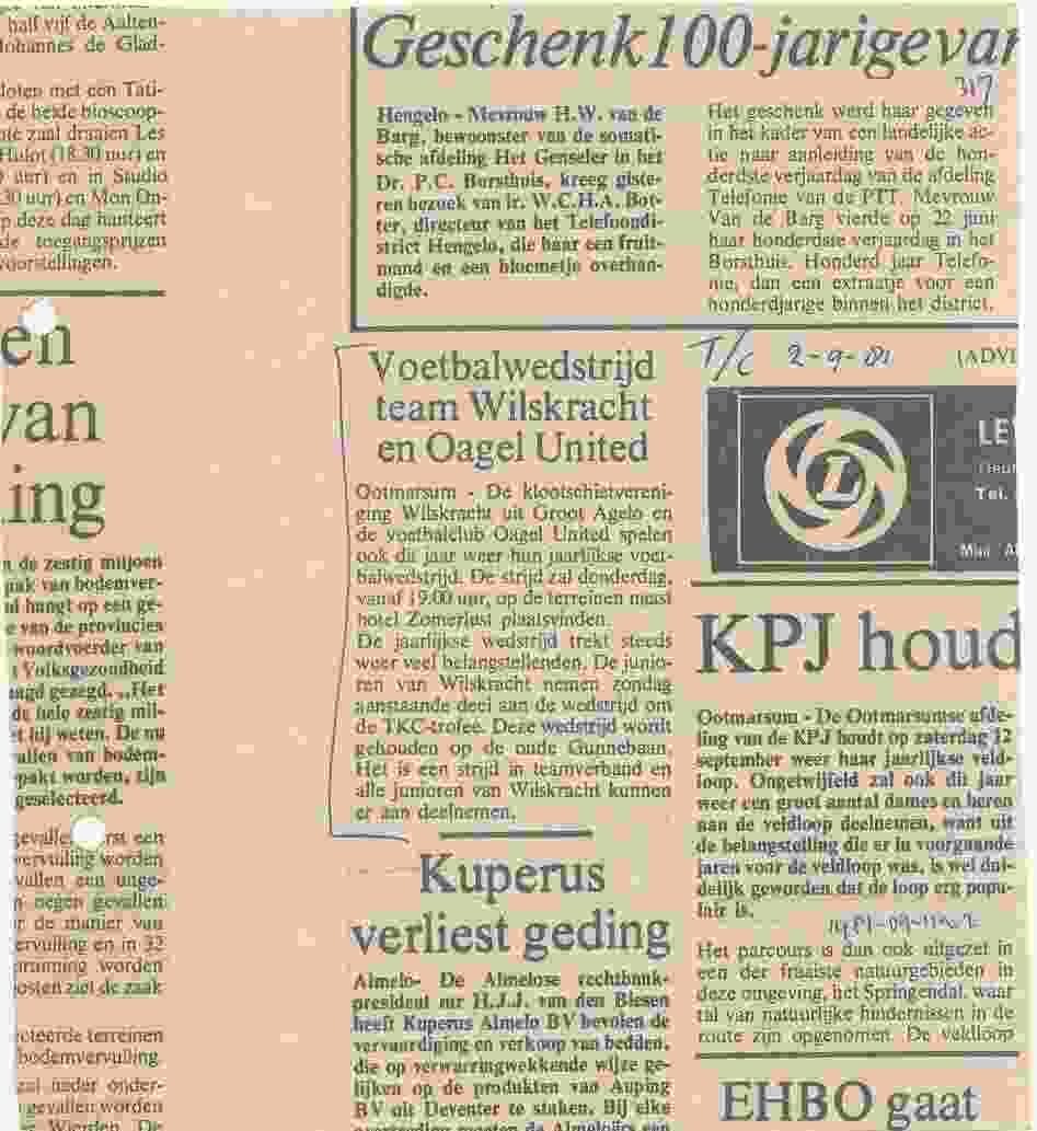 Krantenknipsels bij wedstrijd tegen KV Wilskracht op 1981-09-11