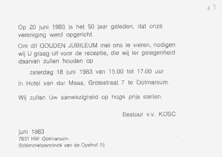 Receptie voor 50 jaar bestaan KOSC 1983-06-18