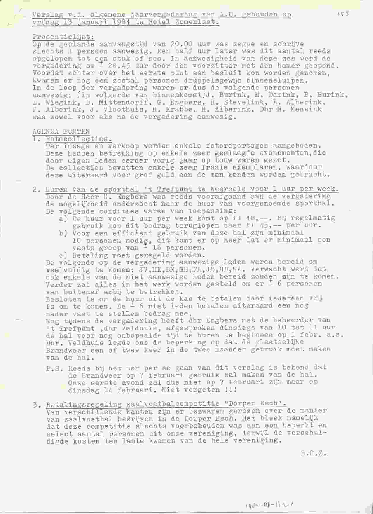 Notulen van de vergadering op 1984-01-13