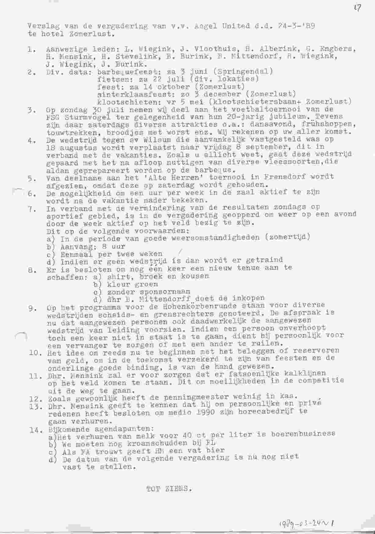 Notulen van de vergadering op 1989-03-24