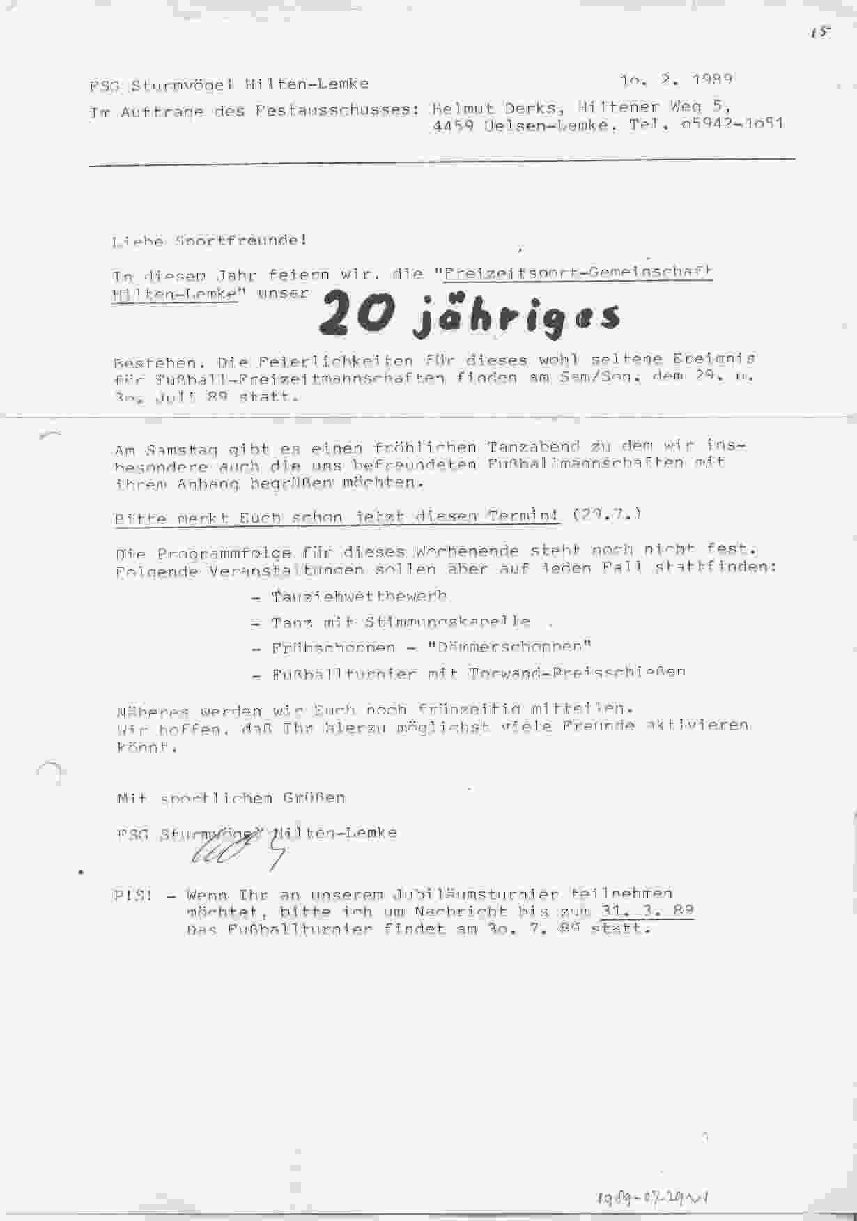 20-jarig jubileum Sturmvögel op 1989-07-29