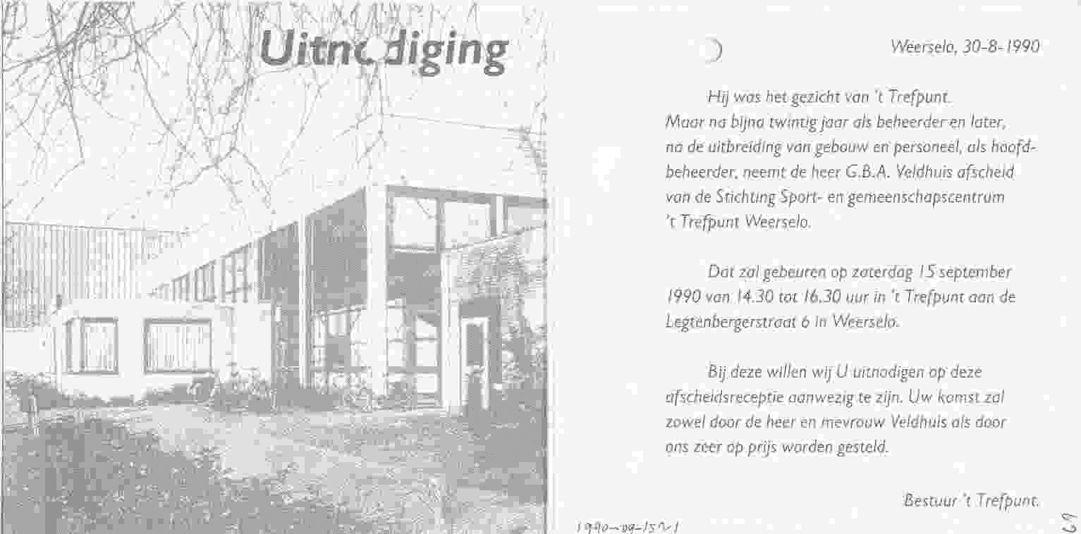 Uitnodiging afscheidsreceptie van Dhr. Veldhuis op 1990-09-15