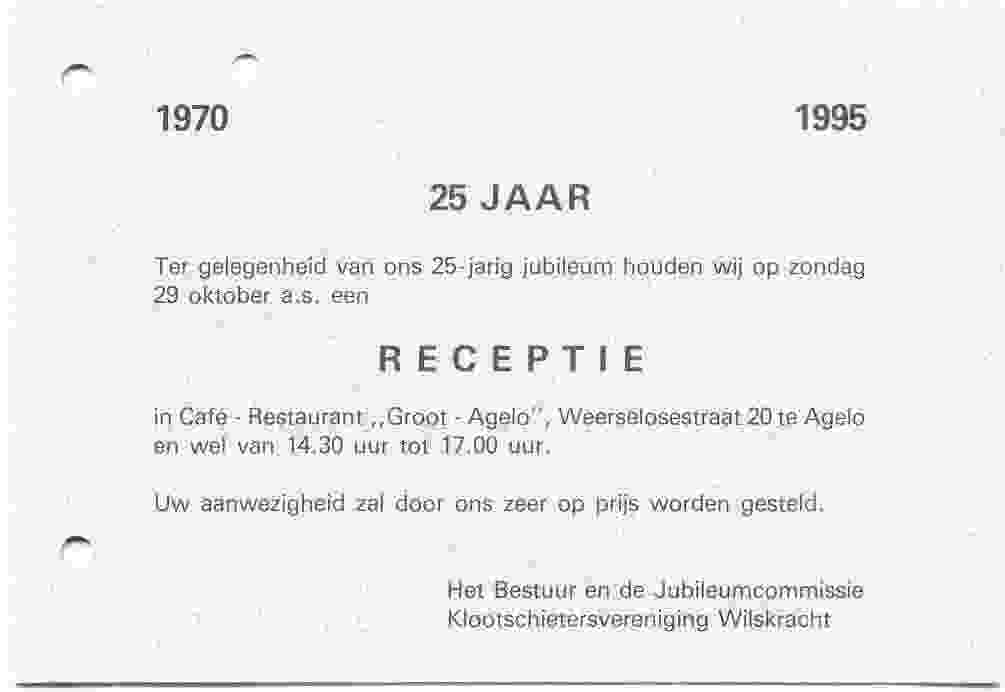 25 jarig bestaan van KV Wilskracht op 1995-10-29