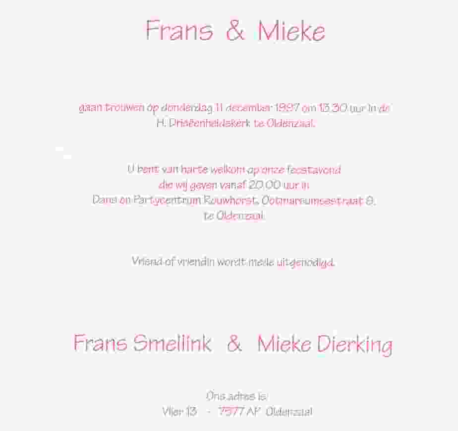 Trouwerij Frans en Mieke Smellink op 1997-12-11