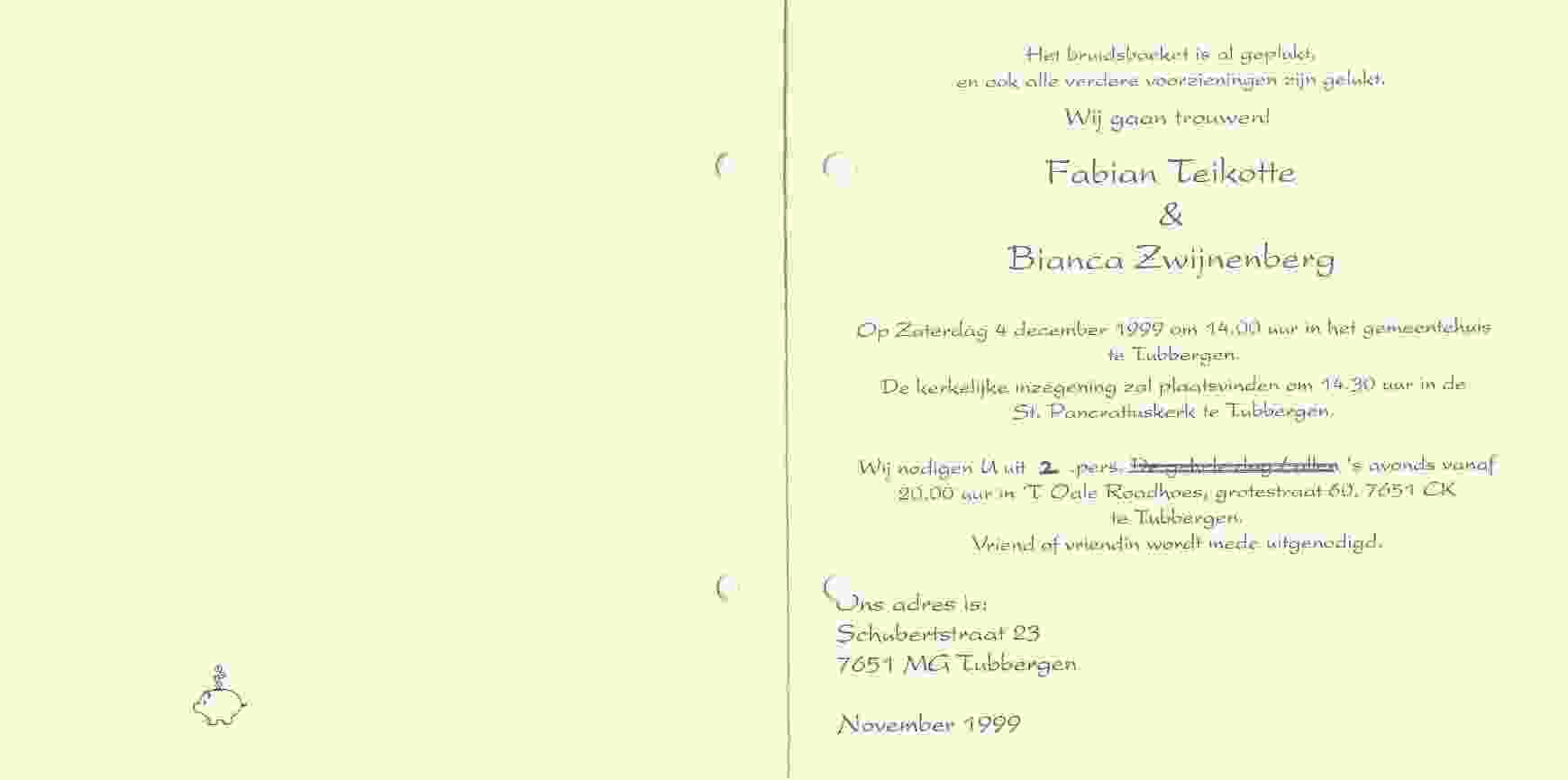 Bruiloft van Fabian en Bianca op 1999-12-04