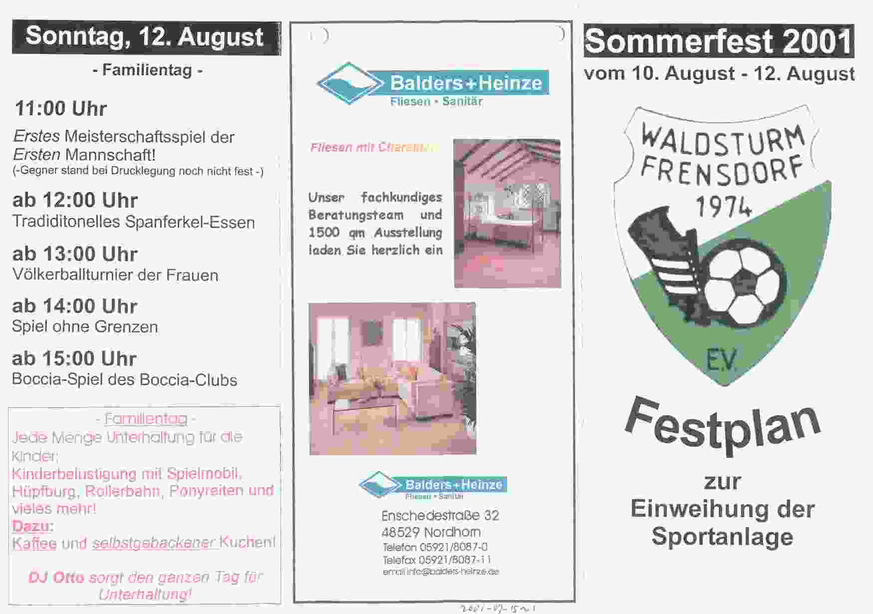 Opening nieuw sportcomplex van Waldsturm Frensdorf op 2001-07-15